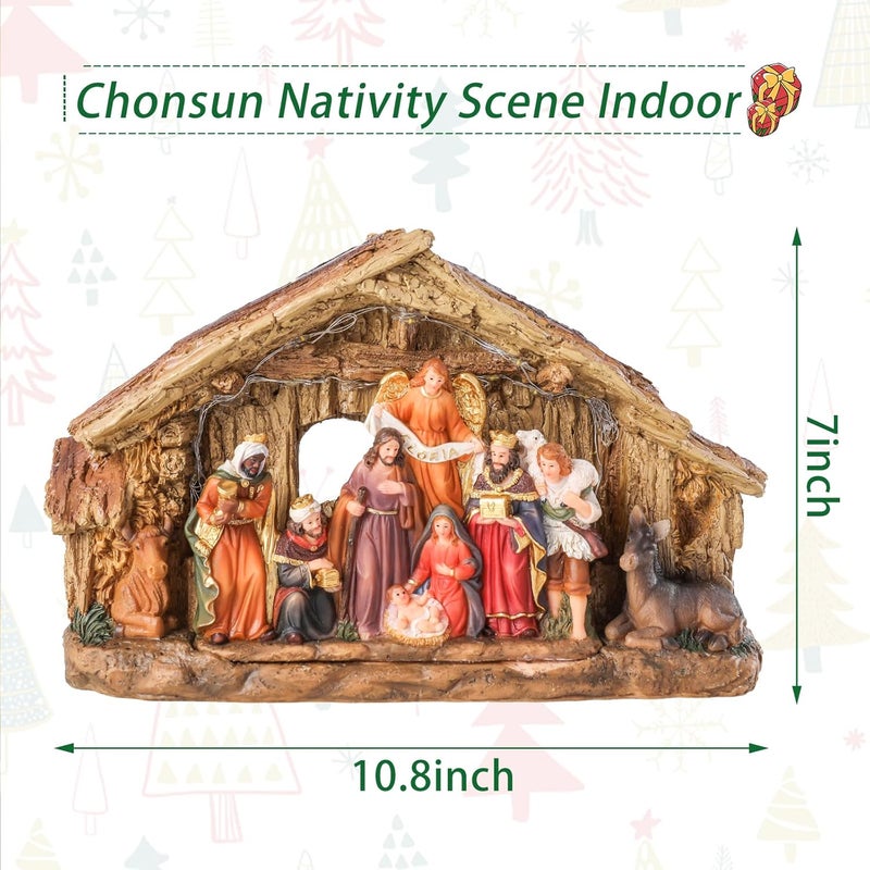 CHONSUN Nativity Sets 7 Inch Christmas Village Nativity Scene Indoor Manger Scene Christmas Village Xmas Tabletop Decorations Holiday Displays - Image 2